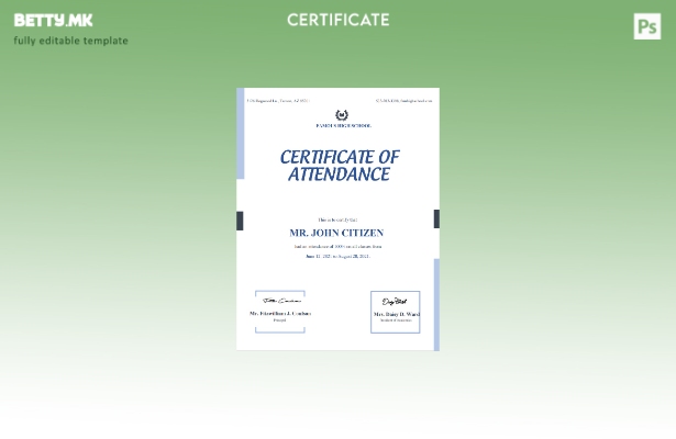 Модерен стил, шаблон за сертификат за присуство на САД во шаблон Word и PDF форм